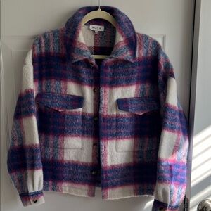 ACOA Women's Plaid Teddy Jacket - Pink and Blue